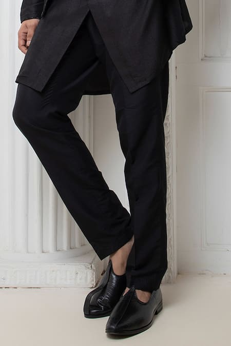 Darshika Menswear_Black Silk Cut Work Embroidered Bundi Jacket Pant Set _Online_at_Aza_Fashions