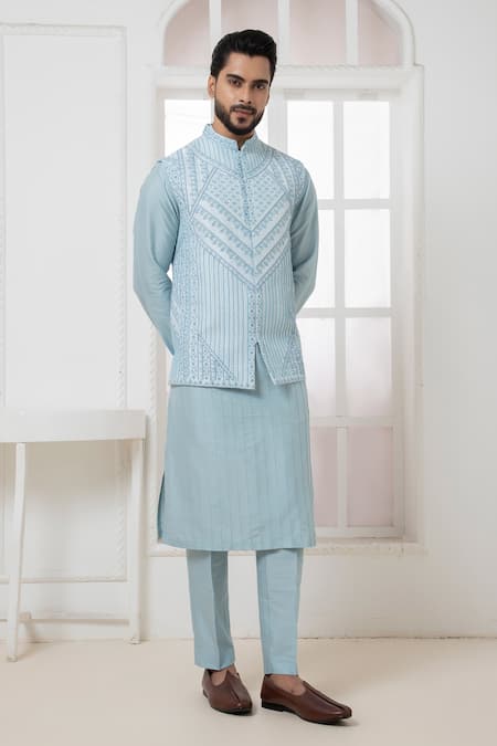 Darshika Menswear Thread Work Bundi Kurta Set 