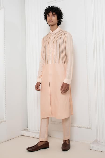 Buy_Darshika Menswear_Pink Cotton, Silk Zari Zardosi Embroidered Kurta And Pyjama Set _Online_at_Aza_Fashions