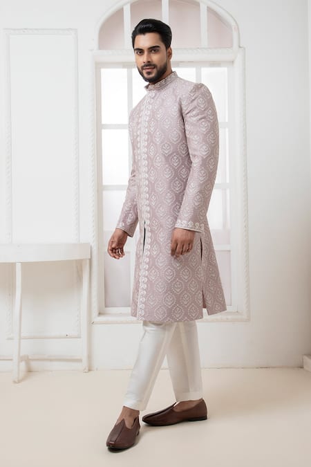 Buy Darshika Menswear Pink Silk Embroidery Geometric Sherwani And Pant Set Online at Aza Fashions Buy_Darshika Menswear_Pink Silk Embroidery Geometric Sherwani And Pant Set _Online_at_Aza_Fashions