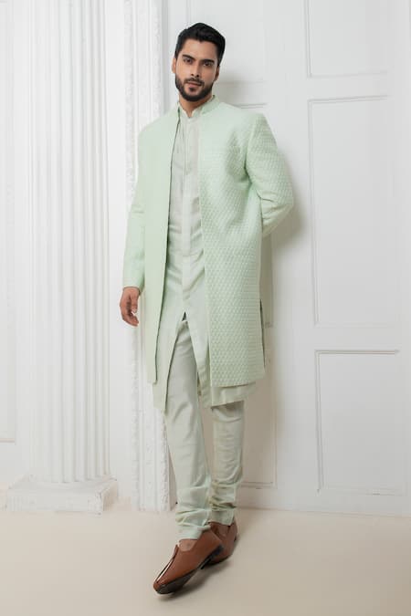 Darshika Menswear Embroidered Sherwani Jacket Churidar Set 