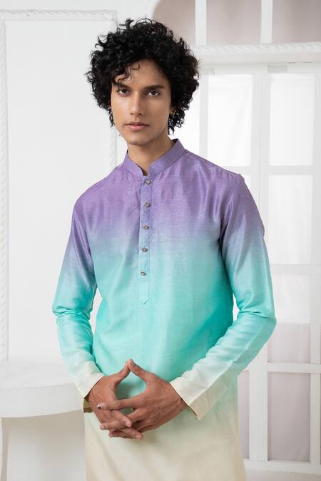 Buy Darshika Menswear Purple Silk Embroidery Ombre Shaded Kurta And Pant Set Online at Aza Fashions Buy_Darshika Menswear_Purple Silk Embroidery Ombre Shaded Kurta And Pant Set _Online_at_Aza_Fashions