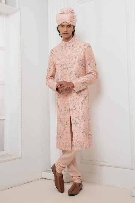 Darshika Menswear Sequin Floral Motif Embroidered Sherwani Churidar Set 