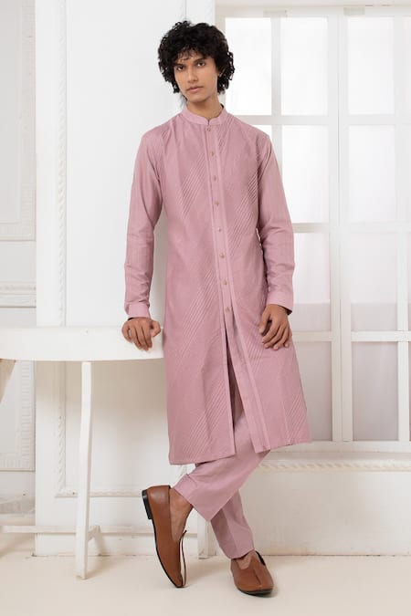 Darshika Menswear Purple Cotton, Silk Pintucked Kurta And Pyjama Set Online at Aza Fashions Darshika Menswear_Purple Cotton, Silk Pintucked Kurta And Pyjama Set _Online_at_Aza_Fashions