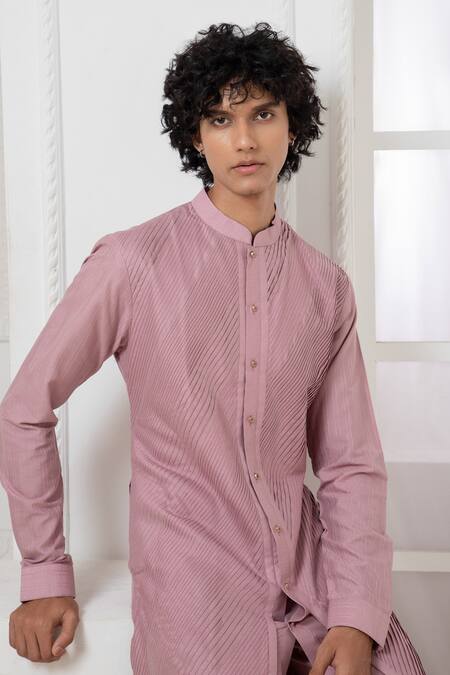 Darshika Menswear Purple Cotton, Silk Pintucked Kurta And Pyjama Set at Aza Fashions Darshika Menswear_Purple Cotton, Silk Pintucked Kurta And Pyjama Set _at_Aza_Fashions