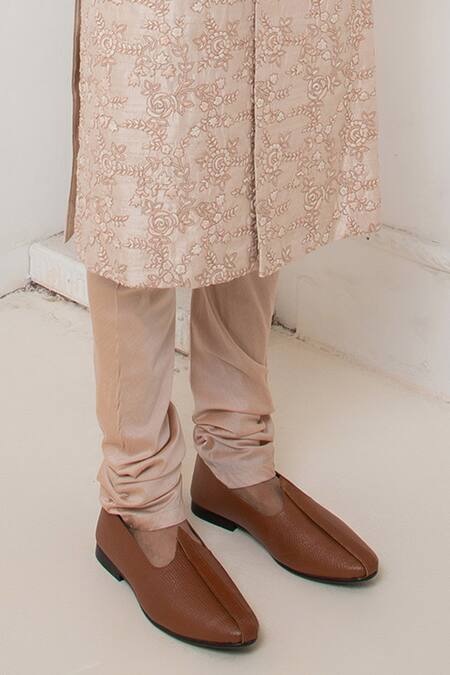 Darshika Menswear_Pink Silk Embroidery Rose Sherwani Churidar Set _Online_at_Aza_Fashions