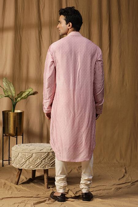 Shop_Kudrat Couture_Pink Silk Embroidered Dabka Sherwani Jacket Churidar Set