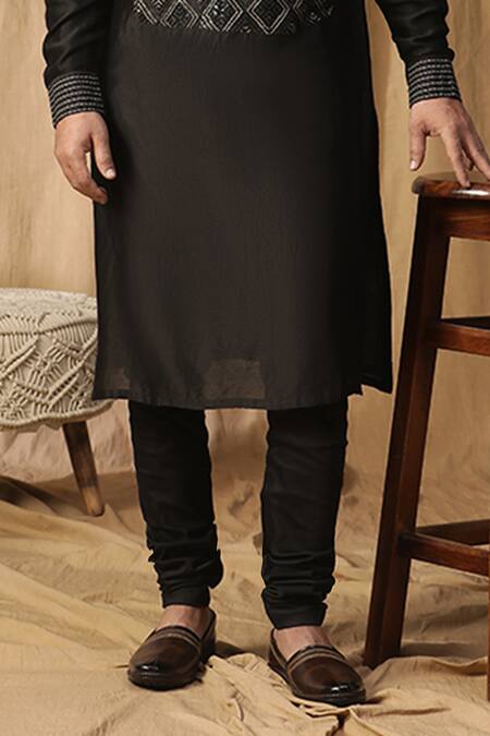 Buy Kudrat Couture Black Chanderi Silk Embroidered Gota Zari Kurta And Churidar Set Online at Aza Fashions Buy_Kudrat Couture_Black Chanderi Silk Embroidered Gota Zari Kurta And Churidar Set_Online_at_Aza_Fashions