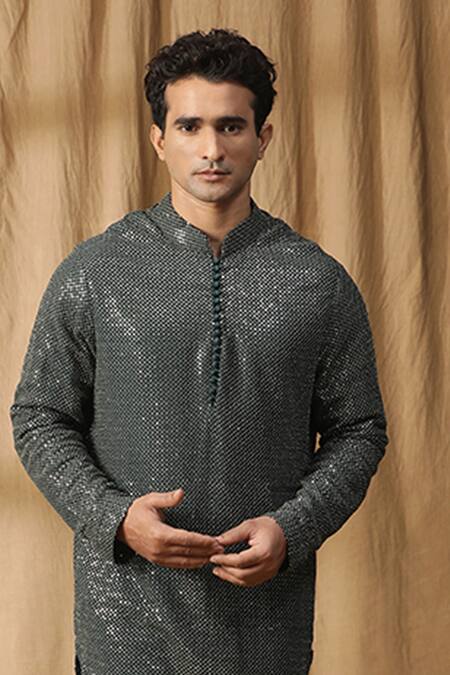 Buy Kudrat Couture Green Georgette Embroidered Sequin Kurta And Pant Set Online at Aza Fashions Buy_Kudrat Couture_Green Georgette Embroidered Sequin Kurta And Pant Set_Online_at_Aza_Fashions