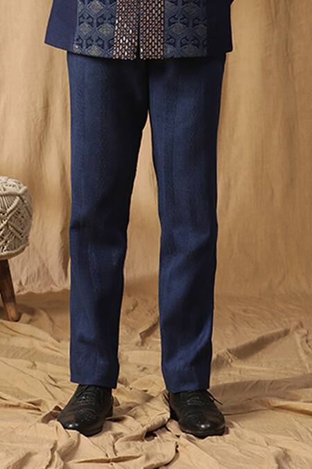 Buy_Kudrat Couture_Blue Georgette Embroidered Mirror Neel Sheesh Lucknowi Bandhgala And Pant Set_Online_at_Aza_Fashions