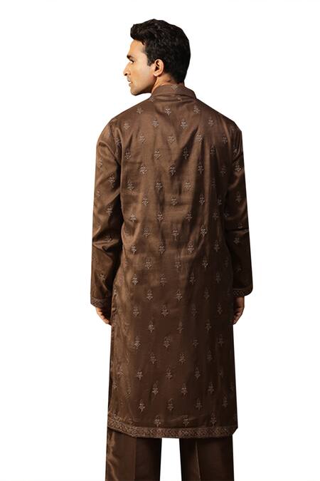 Buy_Kudrat Couture_Brown Silk Embroidered Bead Rooh Kurta And Salwar Set