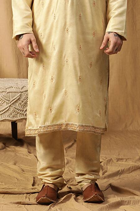 Shop_Kudrat Couture_Yellow Silk Embroidered Zardosi Rooh Chanderi Kurta And Salwar Set_Online_at_Aza_Fashions