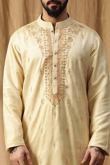 Buy_Kudrat Couture_Yellow Silk Embroidered Zardosi Rooh Chanderi Kurta And Salwar Set