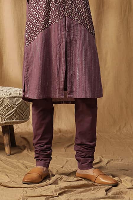 Buy_Kudrat Couture_Purple Chanderi Silk Embroidered Moti Panel Kurta And Churidar Set_Online_at_Aza_Fashions