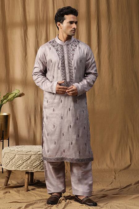 Shop_Kudrat Couture_Purple Silk Embroidered Zardosi Rooh Kurta And Salwar Set_Online_at_Aza_Fashions