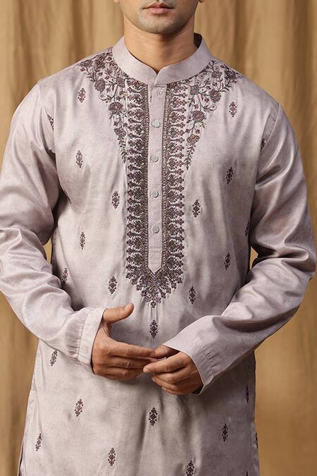 Kudrat Couture_Purple Silk Embroidered Zardosi Rooh Kurta And Salwar Set_at_Aza_Fashions