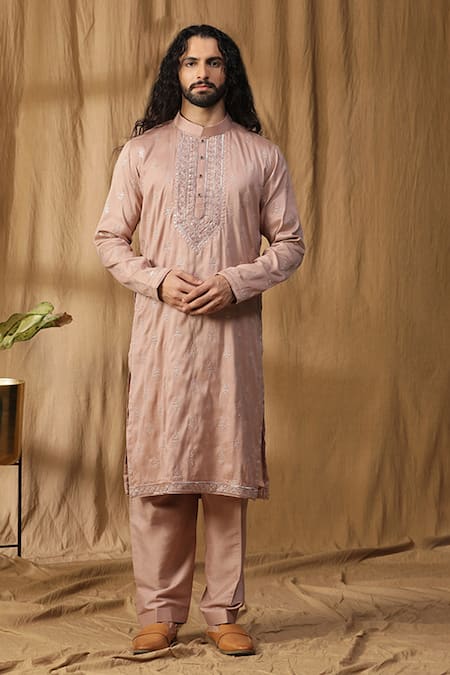 Kudrat Couture Pink Silk Embroidered Zardosi Ruuh Rose Kurta And Salwar Set 