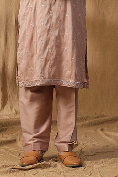 Kudrat Couture_Pink Silk Embroidered Zardosi Ruuh Rose Kurta And Salwar Set_Online_at_Aza_Fashions