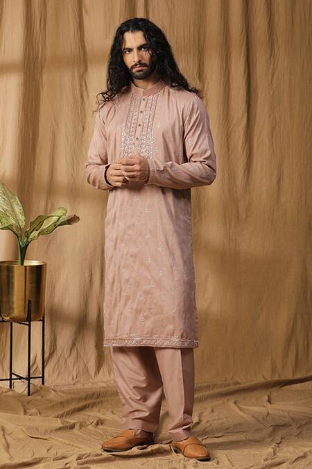 Kudrat Couture_Pink Silk Embroidered Zardosi Ruuh Rose Kurta And Salwar Set_at_Aza_Fashions