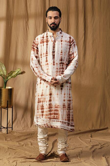 Kudrat Couture_Brown Chanderi Silk Embroidered Resham Geometric Bundi Kurta Set_Online_at_Aza_Fashions