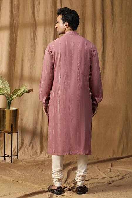 Buy_Kudrat Couture_Pink Silk Embroidered Thread Asymmetric Bundi Kurta Set