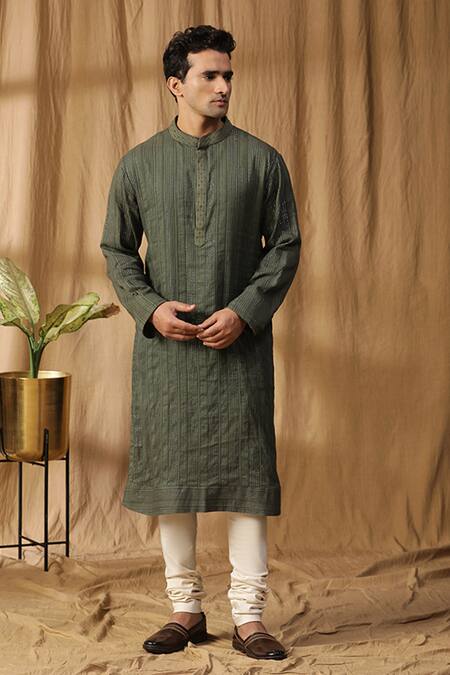 Kudrat Couture_Pink Silk Embroidered Thread Dual Toned Bundi Kurta Set_Online_at_Aza_Fashions