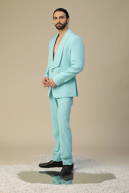 Shop_Kudrat Couture_Blue Imported Italian Suit Set_Online_at_Aza_Fashions