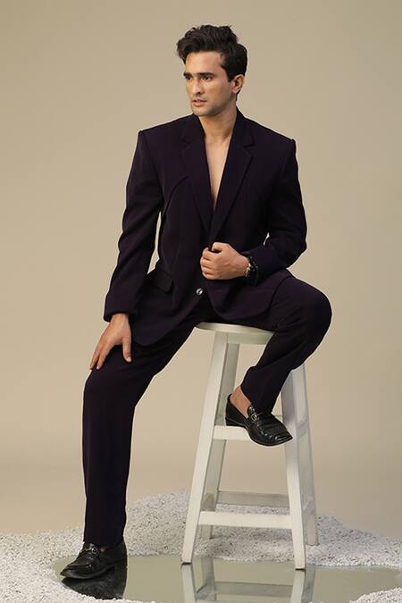 Kudrat Couture_Purple Imported Italian Suit Set_Online_at_Aza_Fashions