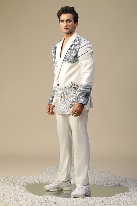 Buy_Kudrat Couture_White Imported Italian Hand Painted Embroidered Suit Set_Online_at_Aza_Fashions