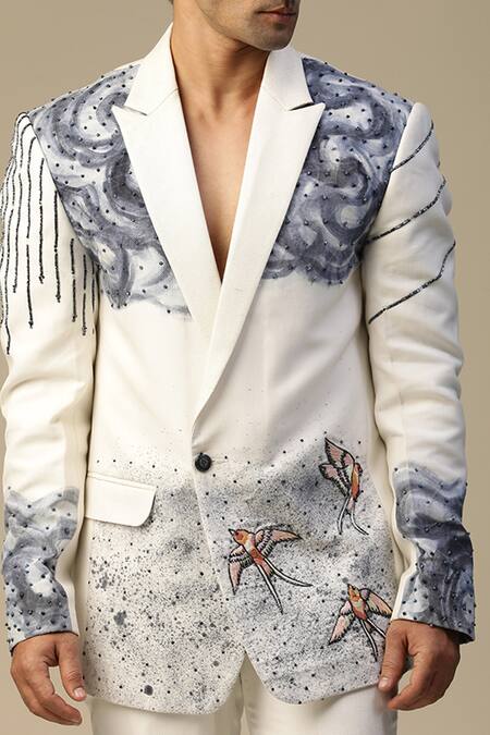 Kudrat Couture_White Imported Italian Hand Painted Embroidered Suit Set_at_Aza_Fashions