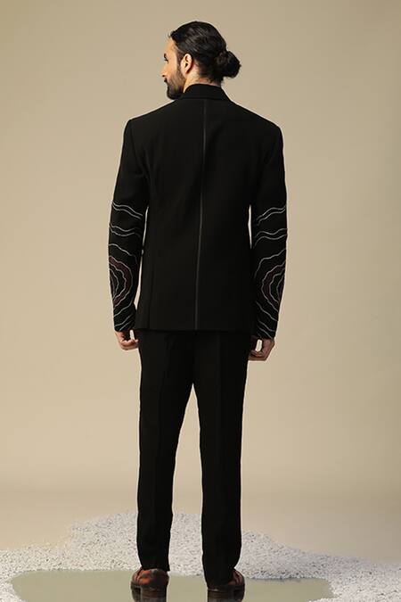 Shop_Kudrat Couture_Black Imported Italian Embroidered Abstract Kaustubh Maani Suit Set_at_Aza_Fashions