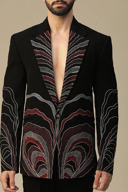 Kudrat Couture_Black Imported Italian Embroidered Abstract Kaustubh Maani Suit Set_at_Aza_Fashions