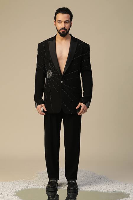 Kudrat Couture_Black Imported Italian Embroidered Cutdana Chandra Suit Set_Online_at_Aza_Fashions