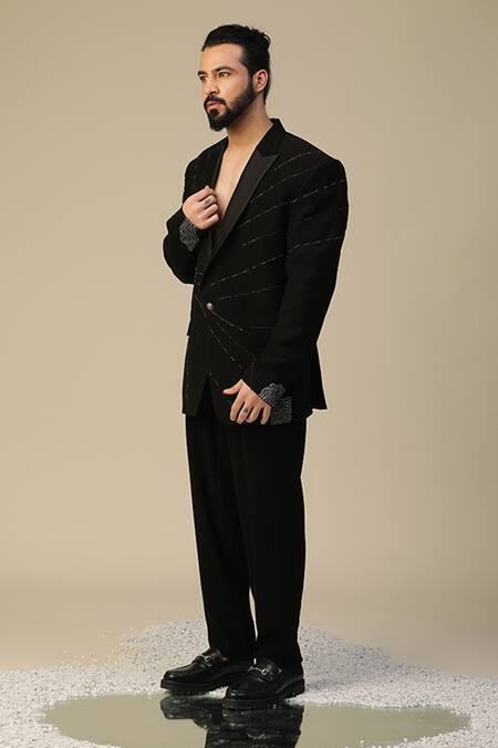 Shop_Kudrat Couture_Black Imported Italian Embroidered Cutdana Chandra Suit Set_Online_at_Aza_Fashions