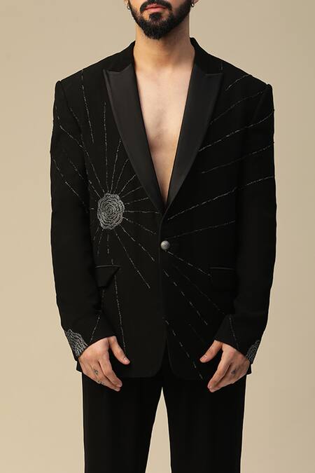 Kudrat Couture_Black Imported Italian Embroidered Cutdana Chandra Suit Set_at_Aza_Fashions