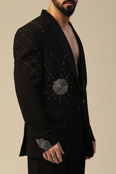 Buy_Kudrat Couture_Black Imported Italian Embroidered Cutdana Chandra Suit Set