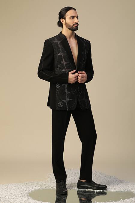 Buy_Kudrat Couture_Black Imported Italian Embroidered Cutdana Lifeline And Resham Suit Set_Online_at_Aza_Fashions