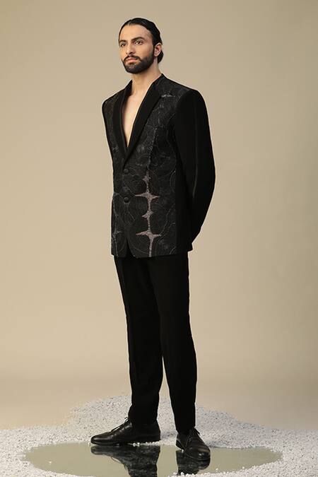 Shop_Kudrat Couture_Black Imported Italian Embroidered Cutdana Lifeline And Resham Suit Set_Online_at_Aza_Fashions