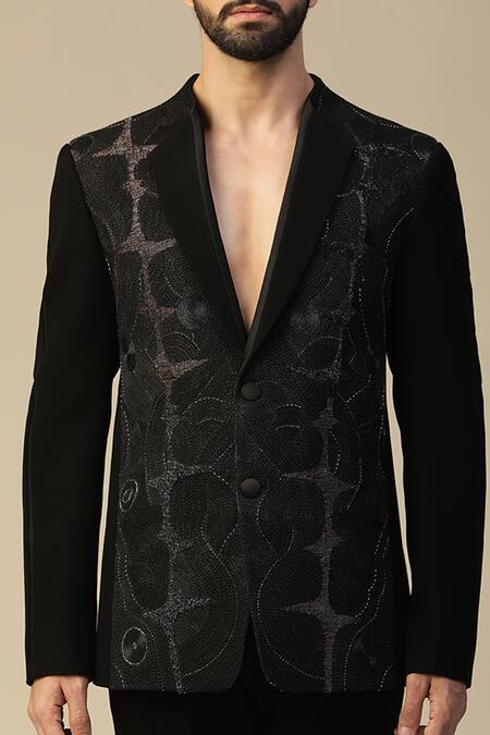 Kudrat Couture_Black Imported Italian Embroidered Cutdana Lifeline And Resham Suit Set_at_Aza_Fashions