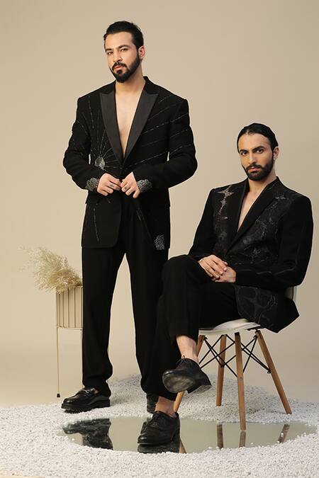 Buy_Kudrat Couture_Black Imported Italian Embroidered Cutdana Lifeline And Resham Suit Set