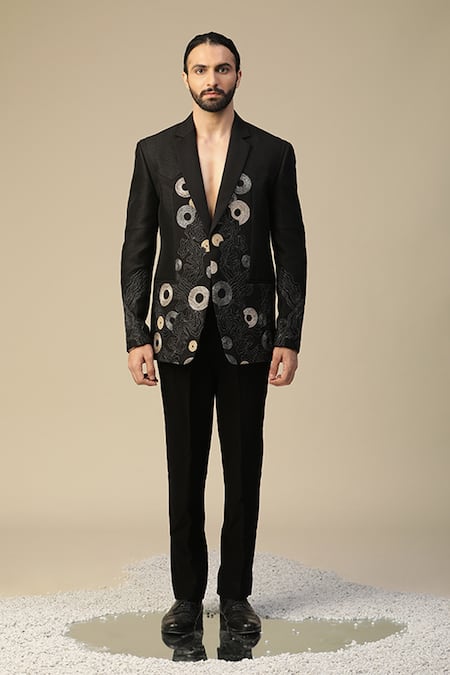 Kudrat Couture_Black Imported Italian Embroidered Thread Laxmi Round Motif Suit Set_Online_at_Aza_Fashions