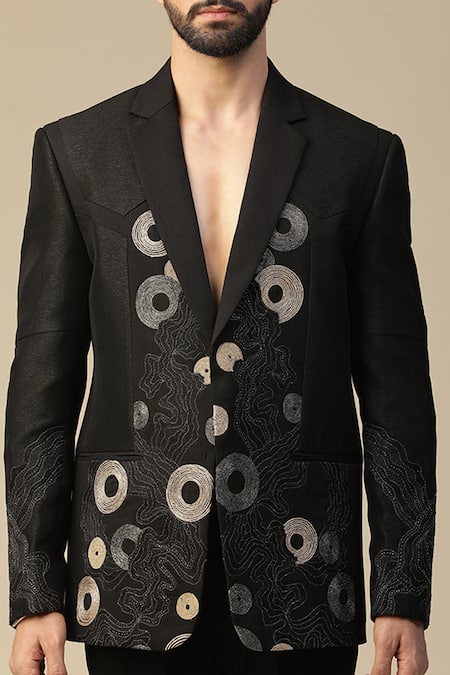 Buy_Kudrat Couture_Black Imported Italian Embroidered Thread Laxmi Round Motif Suit Set