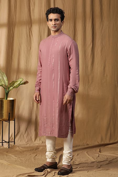 Kudrat Couture Pink Cotton Embroidered Zari Resham Anchored Kurta And Churidar Set 