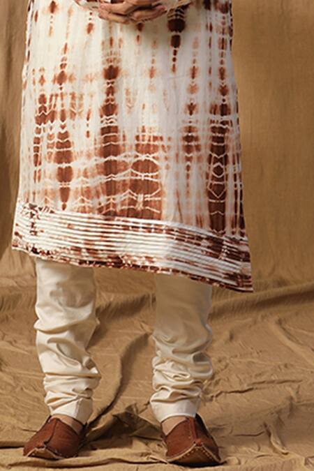 Kudrat Couture Off White Chanderi Silk Asymmetric Tie-dye Kurta And Churidar Set Online at Aza Fashions Kudrat Couture_Off White Chanderi Silk Asymmetric Tie-dye Kurta And Churidar Set_Online_at_Aza_Fashions