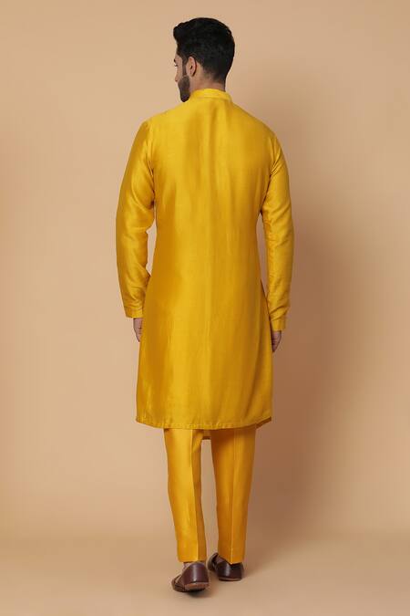 Shop_Kudrat Couture_Yellow Chanderi Silk Embroidery Zardozi Teer Kurta Set_at_Aza_Fashions