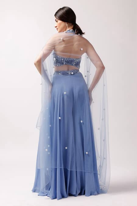 Anshika Tak Label Ocean Breeze Embellished Cape Set 