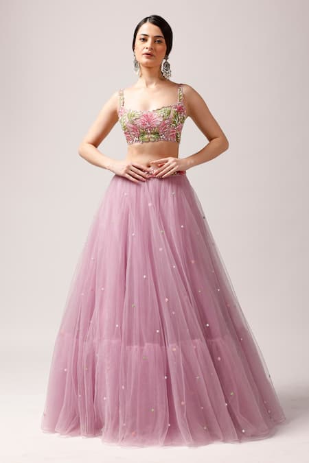 Anshika Tak Label Pink Tussar, Net Pearls, Sequins Square Pastel Dream Embroidered Lehenga Set at Aza Fashions Anshika Tak Label_Pink Tussar, Net Pearls, Sequins Square Pastel Dream Embroidered Lehenga Set _at_Aza_Fashions