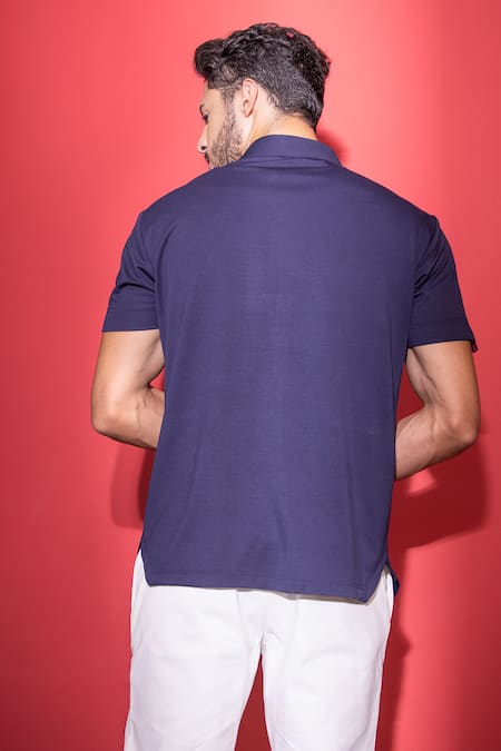Shop Amit Arora Blue Polyester Embroidery Placed Threadwork T-shirt at Aza Fashions Shop_Amit Arora_Blue Polyester Embroidery Placed Threadwork T-shirt _at_Aza_Fashions