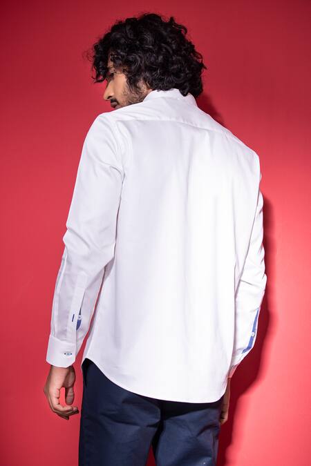 Shop Amit Arora White Cotton, Lycra Embroidery Zebra Print Shirt at Aza Fashions Shop_Amit Arora_White Cotton, Lycra Embroidery Zebra Print Shirt_at_Aza_Fashions