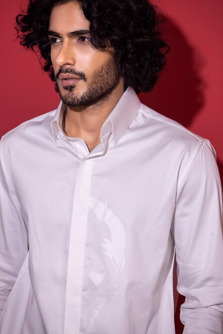Buy Amit Arora White Cotton, Lycra Tonal Print Shirt Online at Aza Fashions Buy_Amit Arora_White Cotton, Lycra Tonal Print Shirt_Online_at_Aza_Fashions